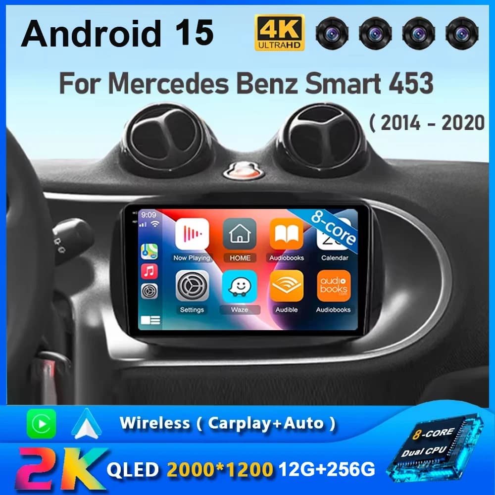 9 ''Car Raido For Mercedes Benz Smart 453 Fortwo 2014 - 2020 Video Wireless Multimedia Reader CarPlay Android 15 Autoradio