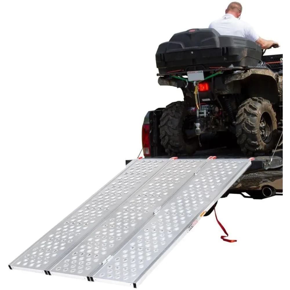 ATV triple foldable extra wide aluminum load copper with surface of 77" x 54" drilling plate - 1,500 pounds Weight capacity