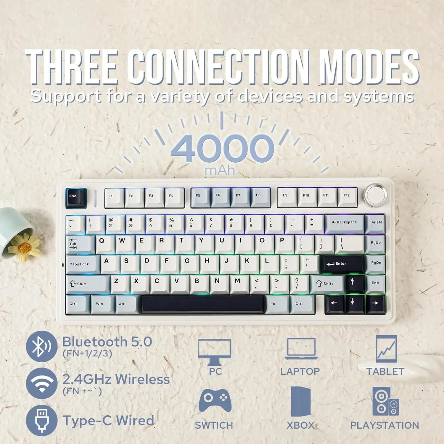 Aula F75 Mechanical Keyboard 75% Wireless Hot Swappable Bluetooth RGB Gaming BT/2.4GHz/USB-C RGB pc keyboards teclado