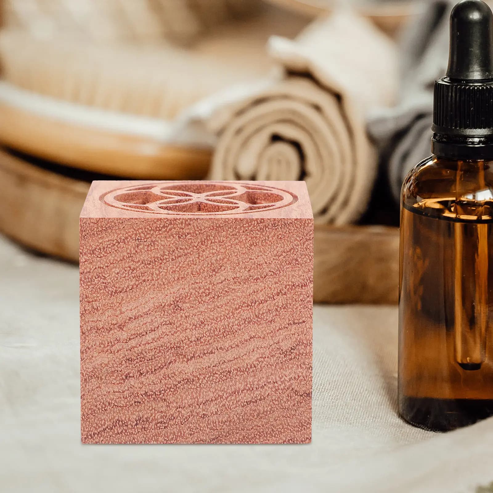 Diffusore in Legno, Cubo Aromaterapico in Legno, Forma Quadrata con Texture Naturale, Decorazione per Auto, Casa, Ufficio, Oli Essenziali