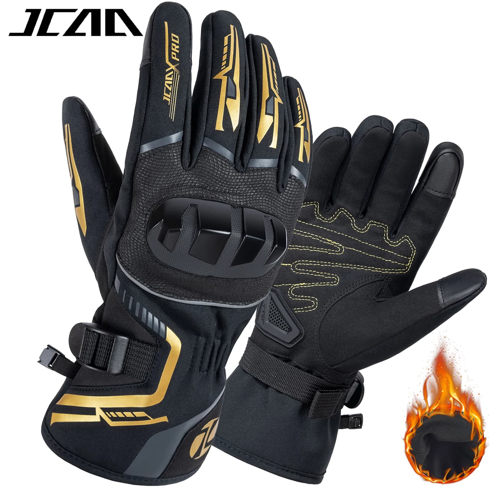 Fully Waterproof Motorcycle Gloves Man Woman Touch Screen Winter Hot Cross Gloves Outdoor Ski Biker Gloves Gold