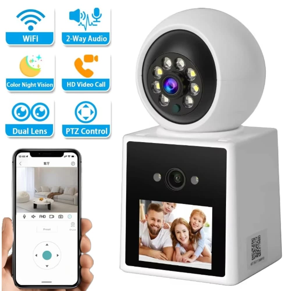 Schermo da 2,4 pollici Telecamere di sorveglianza domestica Doppia lente Videochiamata bidirezionale Webcam Telecamera Wifi Telecamera di sicurezza 360 PTZ Baby Monitor
