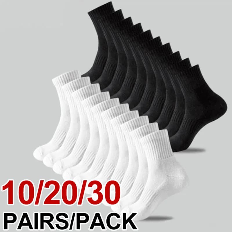 10/20/30 Pairs Neutral Solid Color Mid Calf Round Neck Socks Spring Autumn Sweat Absorbing Breathable All Season Sports Socks