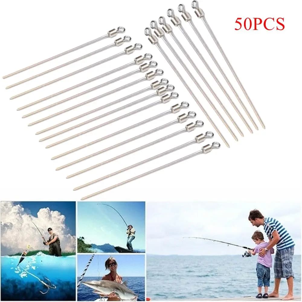 50 pezzi connettore da pesca in acciaio inossidabile pin barile in ottone filo di acciaio duro connettore girevole per canna lunga da pesca