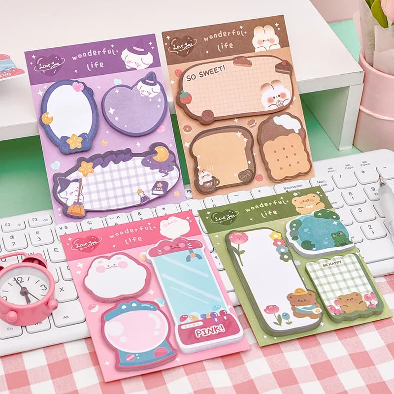 Kawaii Cartoon Fragola Coniglio Orso Note adesive Blocco note Simpatico messaggio N volte Appiccicoso Fornitura di cancelleria per ufficio Diario Planner