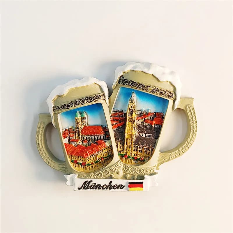 Magnete da frigorifero commemorativo del viaggio a Monaco, Germania, a forma di boccale di birra tridimensionale, in resina.