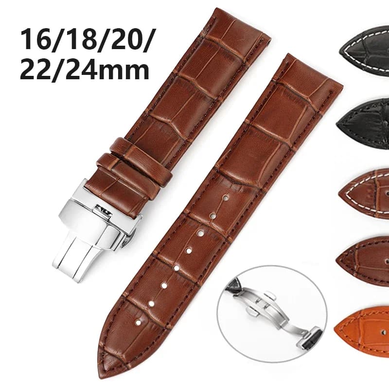 Cinturino in pelle di vacchetta modello fiammato cinturino universale in vera pelle uomo donna cintura impermeabile 16/18/20/22/24mm accessori per orologi