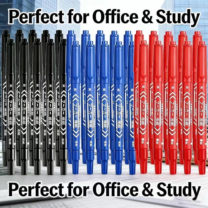 100/3 pezzi Pennarelli permanenti a doppia punta Nero Blu Rosso a base di olio, Pennarelli impermeabili per ufficio, scuola, cancelleria, articoli artistici