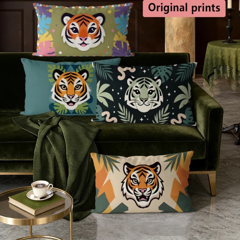 Fodere per cuscini lombari Tiger Jungle adatte per divano, camera da letto, auto, cuscino rettangolare per la schiena