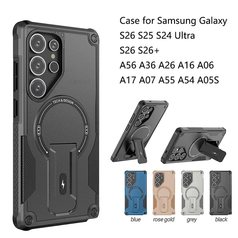 For Magsafe Wireless Charging Stand Armor Case For Samsung S25 S26 S24 Ultra S26+ A17 A07 A56 A36 5G A26 A16 A55 A54 A05S Cover