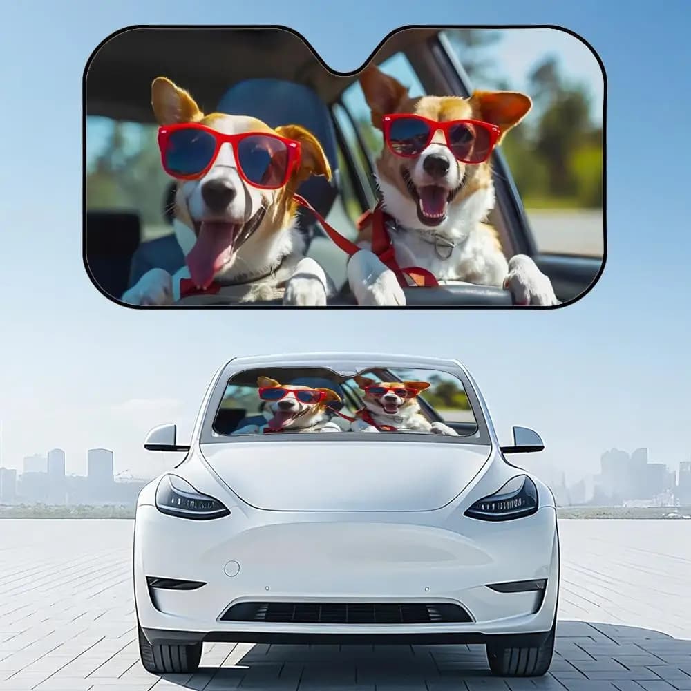 Parasole per auto in lamina di alluminio riutilizzabile per cani Jack Russell Terrier, protezione UV, copertura isolante dal calore