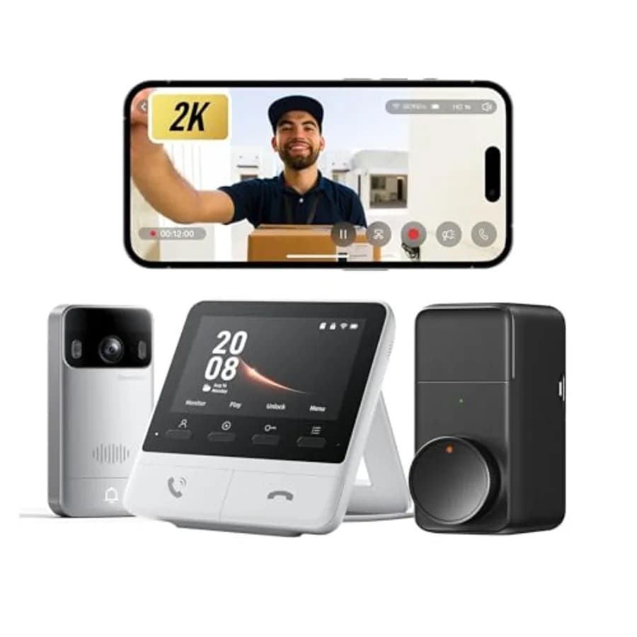 Videocitofono Wireless con Monitor e Funzione Blocco Pro per Sicurezza Domestica, in Lega di Alluminio Nero, Visione 2K FHD da Testa a Piedi, Senza Abbonamento