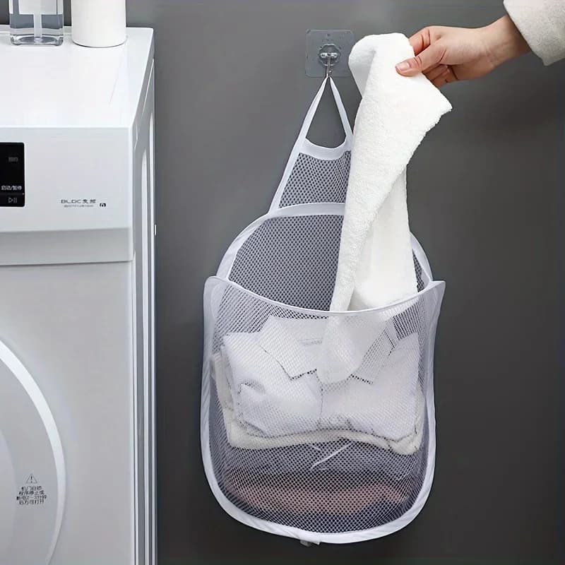 1pc Foldable Laundry Basket, Bathroom Clothes Storage Hanging Bag, Household Wall Mounted Dirty Clothes Basket, Laundry Hampers
