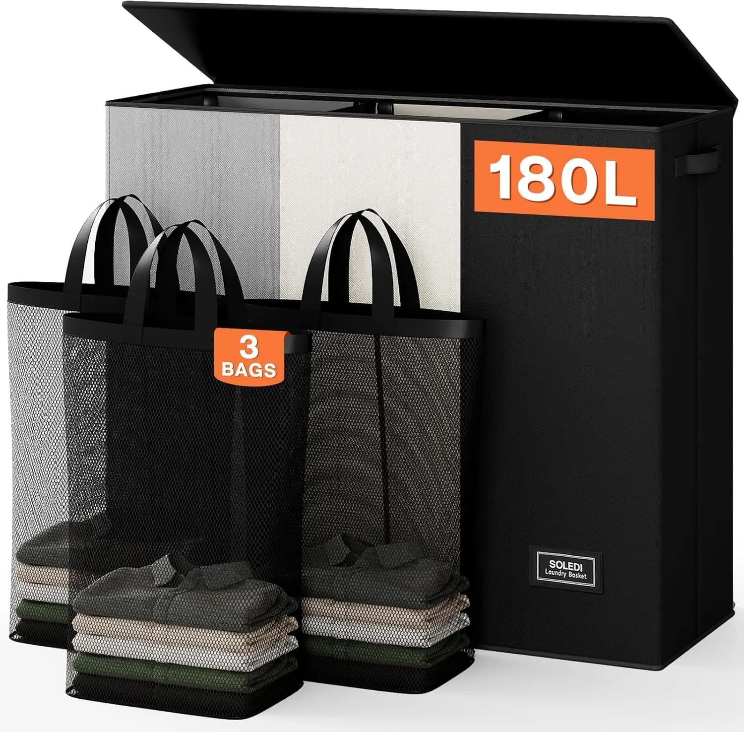 Basket Large 3 Parts White Papercase with Cover and Bags, 180L Organizer for Bedroom and Laundry