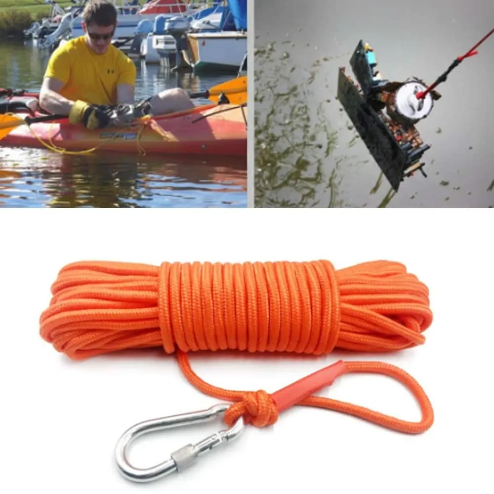 Corda da Pesca Durevole 20m 6mm in Nylon Arancione Galleggiante con Moschettone, Corda Marina per Nautica