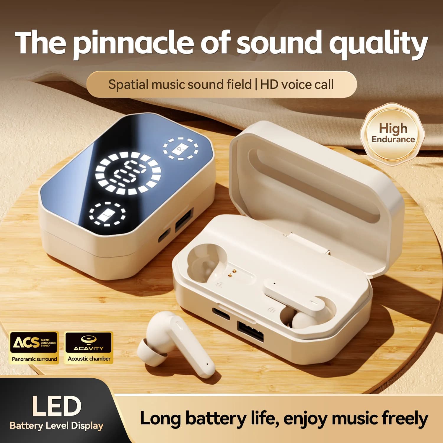 Mirror Surface Wireless Bluetooth Earbuds with LED Display, Hi-Fi Stereo Sound, Low Latency for Sports Gaming Fitness