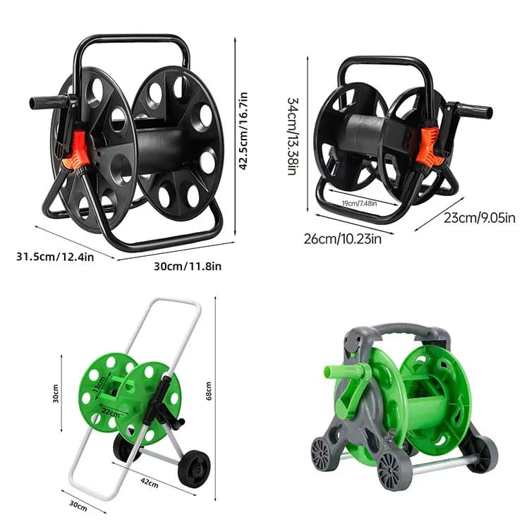 Various Style Garden Hose Reel Iron ABS Professional Water Hose Holder for Storing50M 1/2Inch Water Pipe for Outside Garden Lawn