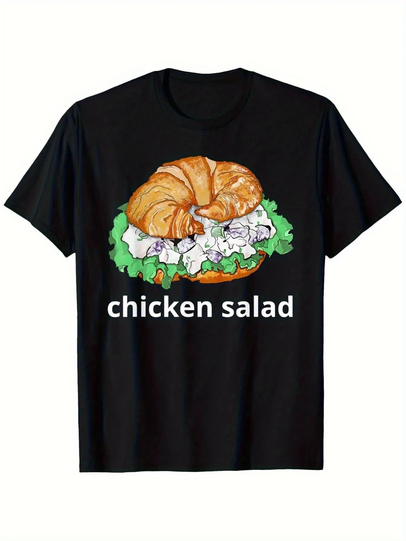 Men's funny food graphics t-shirt, design for black croissant chicken salad, casual shirt for everyday suitable for breakfast lovers, soft and comfortable daily t-shirt suitable for Brunch dresses, gift for fun kitchen clothing, comfortable fit, clothing fit