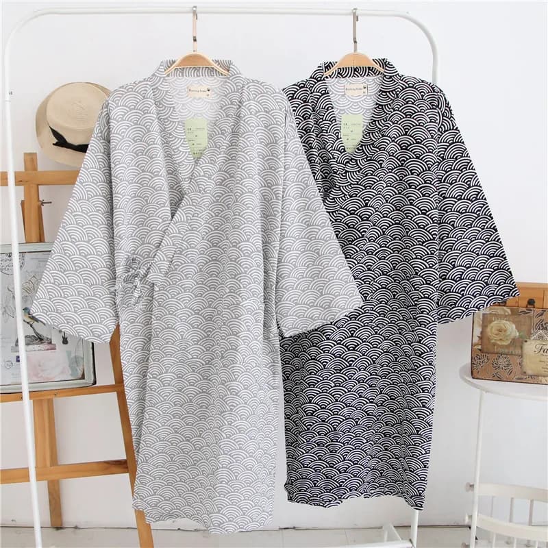 2026 new men 100% cotton gauze slim loose cotton dress Yukata Kimono Japanese men's pyjamas with hood dress with V-neck pajamas bathrobe