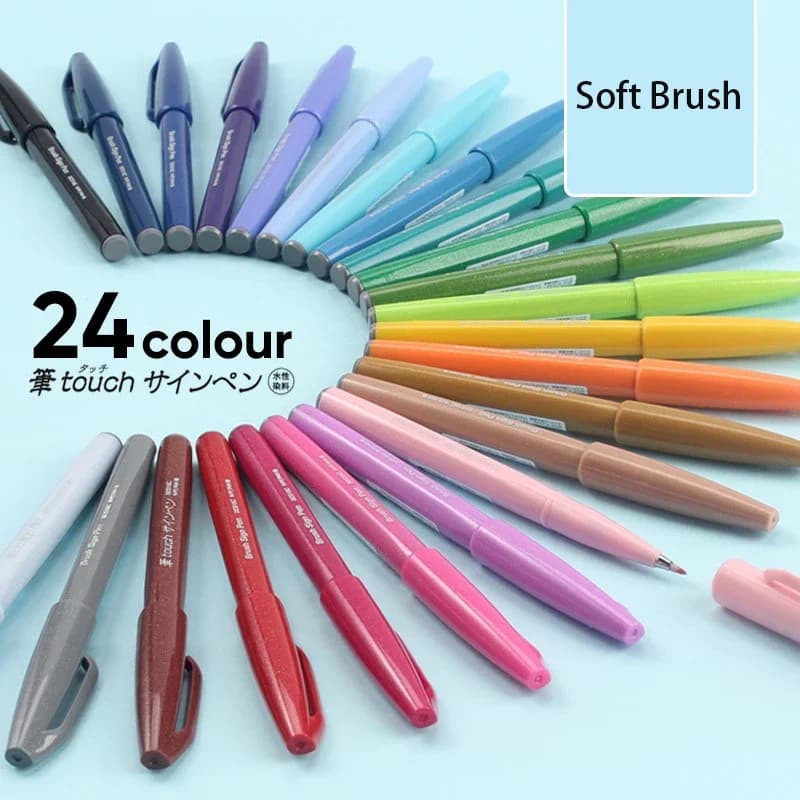 Giappone Pentel Touch Brush Penne Fude Pen Punta morbida e flessibile 36 colori disponibili Nuova penna per lettere con pennello a colori pastello