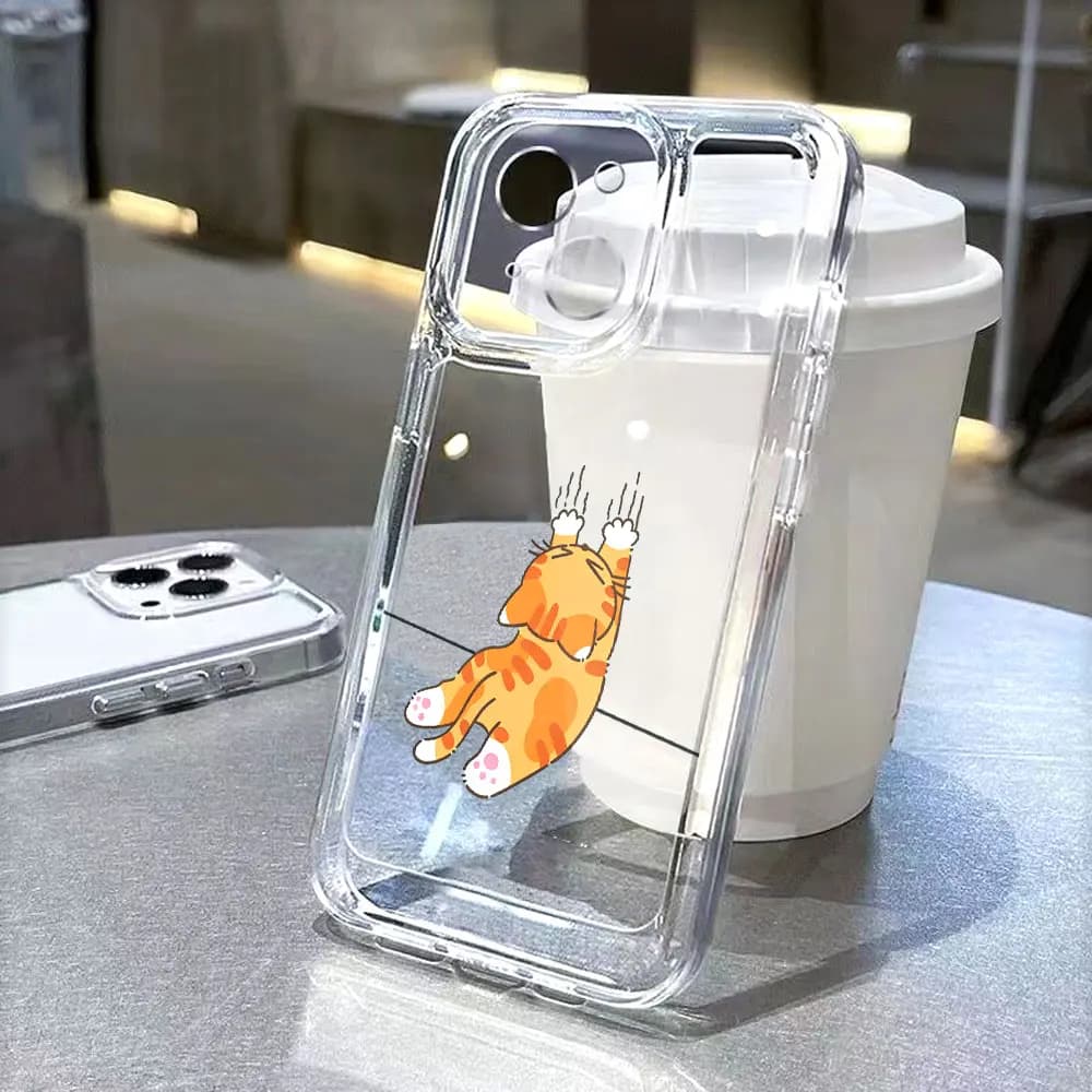 Cute Orange Cat Stretching Phone Case for Xiaomi Redmi Note 15 14 13 12 11 10 9 8 7 Pro Plus Soft Shockproof Protective Cover