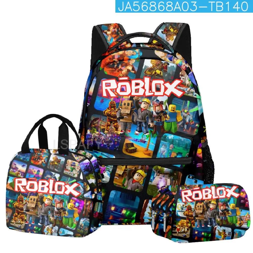 ROBLOX Virtual World Zaino per ragazze della scuola primaria e secondaria Zaino Borsa per il pranzo Astuccio a doppio strato Set da tre pezzi