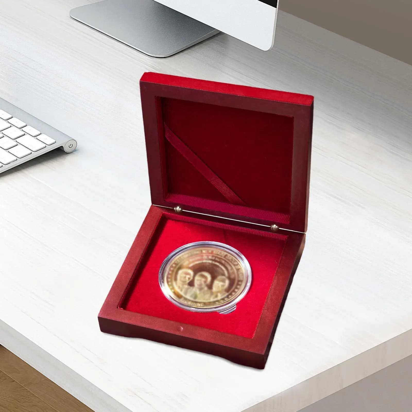 Espositore Portatile per Monete in Legno, Scatola Espositiva per Distintivi Commemorativi, Supporto per Collezionisti e Regali