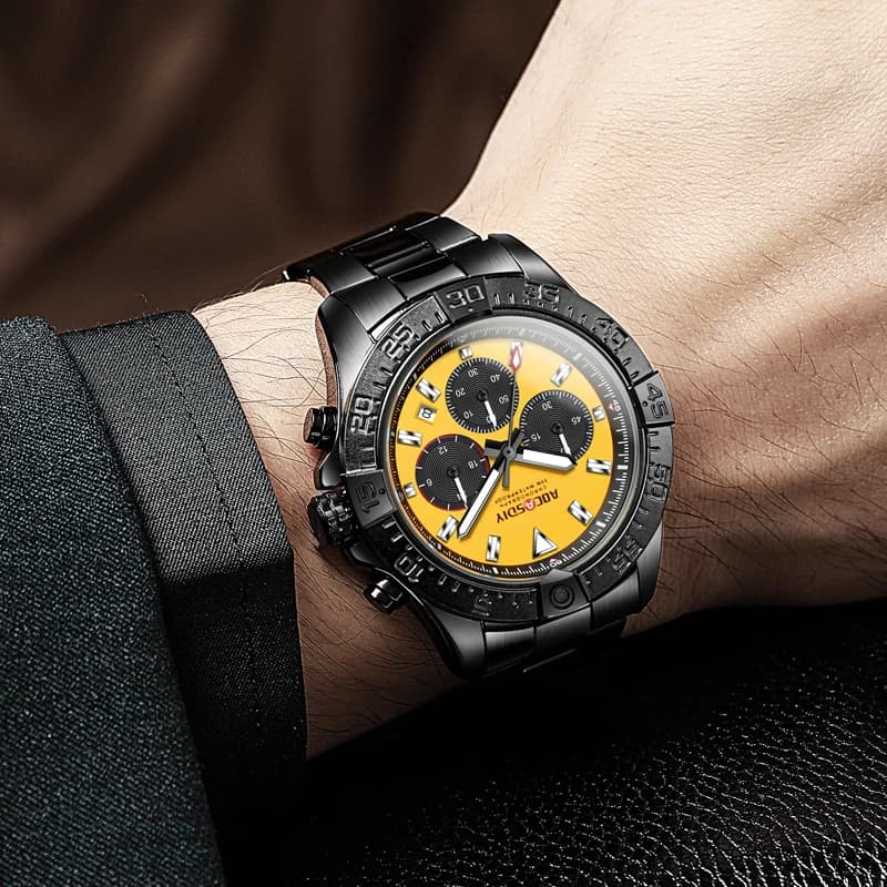 Orologio da uomo, orologio con cinturino in acciaio a tre quadranti e sei lancette, calendario luminoso, orologio al quarzo