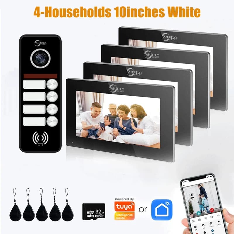 ANJIELO Smart Home Tuya Wifi 1080P Videocitofono con touchscreen da 7/10 pollici, pulsanti indipendenti e telecamera esterna
