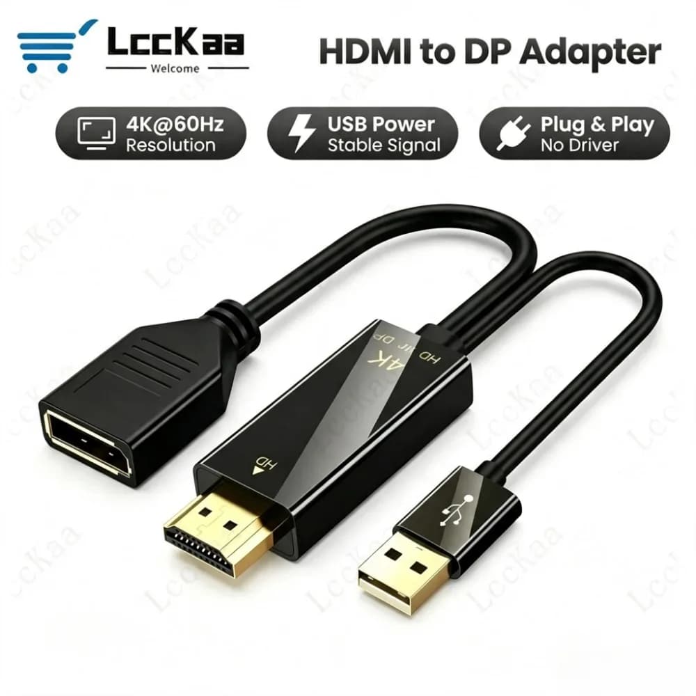 4K@60Hz HDMI-compatible To DisplayPort Cable DP To HDMI Converter Adapter with USB Power for Gaming PC Laptop PS5 Xbox Monitor