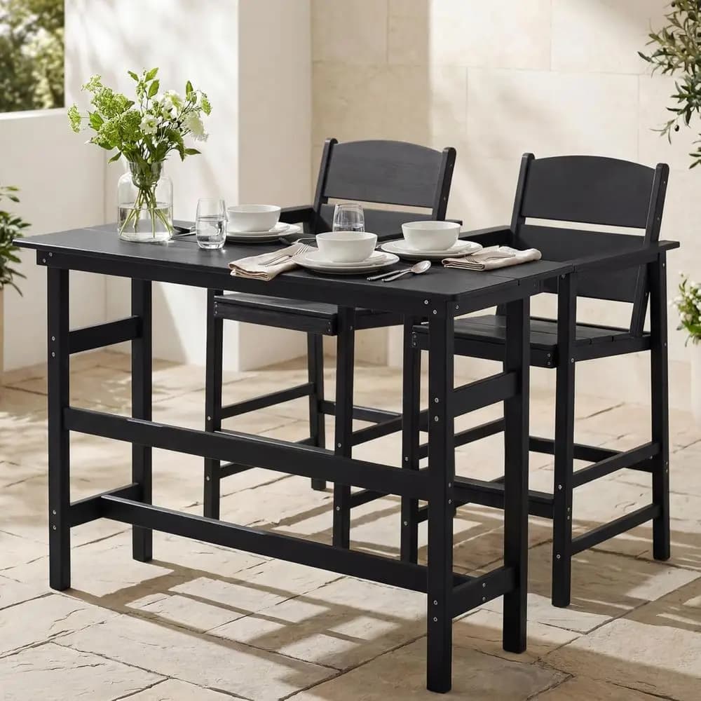 Set da bar per esterni in 3 pezzi, set di mobili da bar in HDPE con altezza da bar, 2 sedie, mobili da patio per piccoli spazi, resistenti alle intemperie