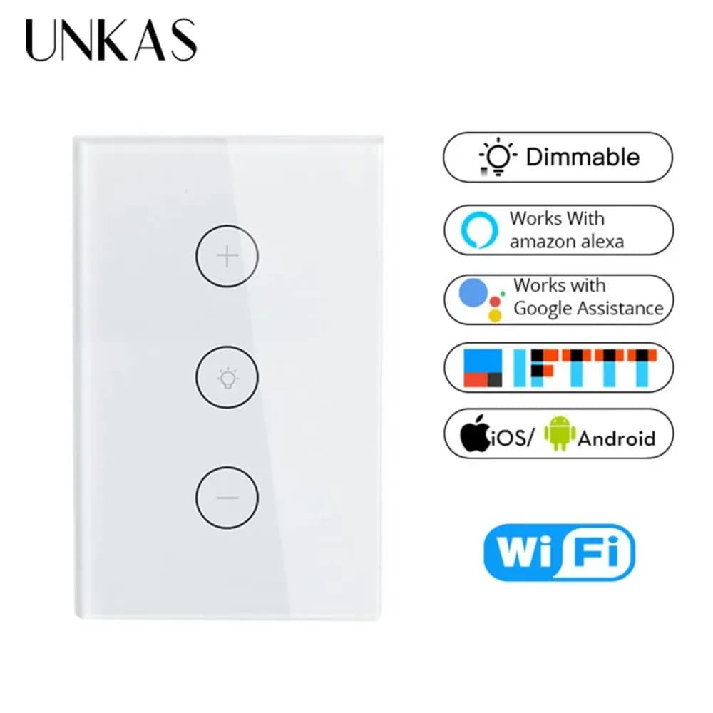 UNKAS Life WiFi Smart Dimmer Light Switch APP Telecomando con controllo remoto Compatibile con Alexa e Google Home IFTTT Pannello in vetro temperato cristallino