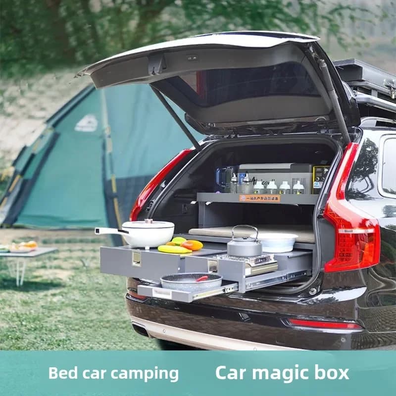 Tour autonomo Letto per auto SUV Campeggio esterno Tour autonomo Scatola magica per auto retrattile Scatola portaoggetti Tronco da cucina Pendolo