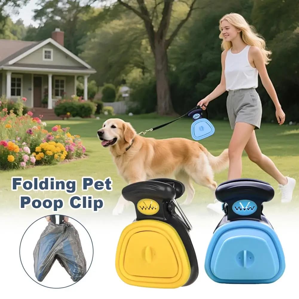 Clip Pieghevole per Escrementi di Animali Domestici, Raccoglitore Portatile per Deiezioni Canine con Dispenser Sacchetti, Clip per Guinzaglio per Passeggiate all'Aperto e Pulizia