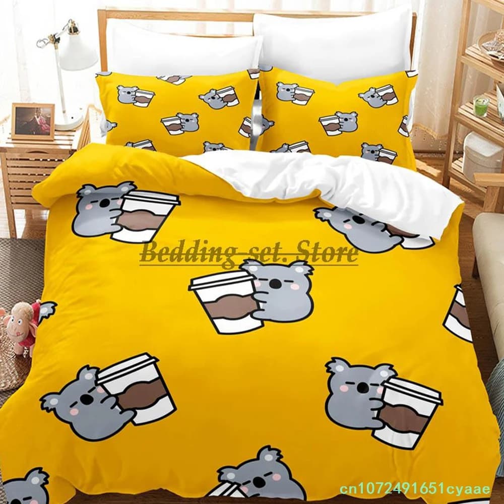 Kawaii Koala Bedding Set Single Twin Full Queen King Size Bed Set Aldult Kid Bedroom Duvetcover Sets Print Anime Bed Sheet Set