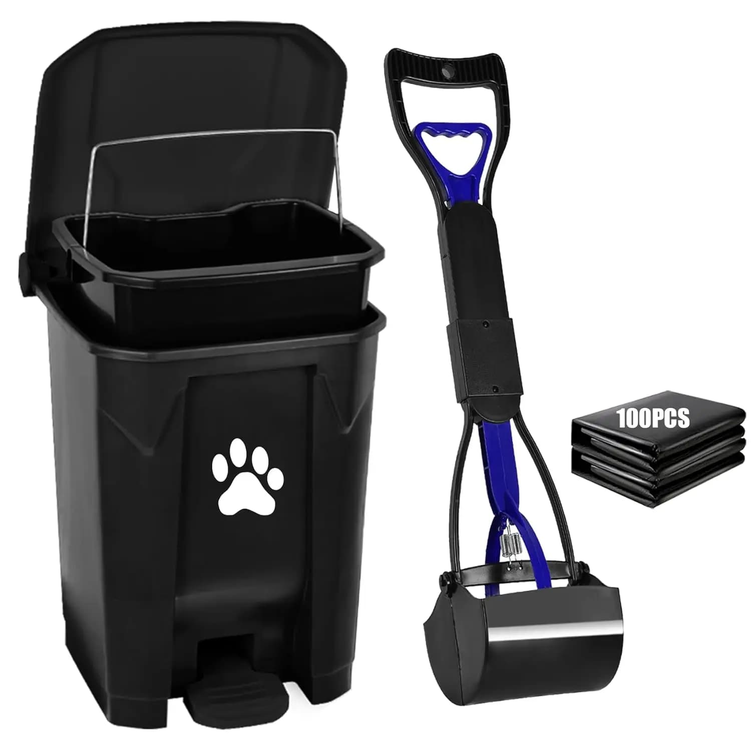 Cestino per Rifiuti di Cani da Esterno con Coperchio, Contenitore Interno Rimovibile per Giardino e Cucina, Sacchetto per Rifiuti Grande Incluso