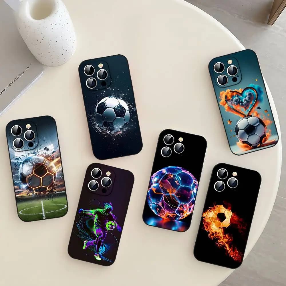 Phone Case Fire Football Soccer Ball Soft TPU Case for iPhone 17/16/15/14/13/12/11 Series: PRO, MAX, PLUS, Mini