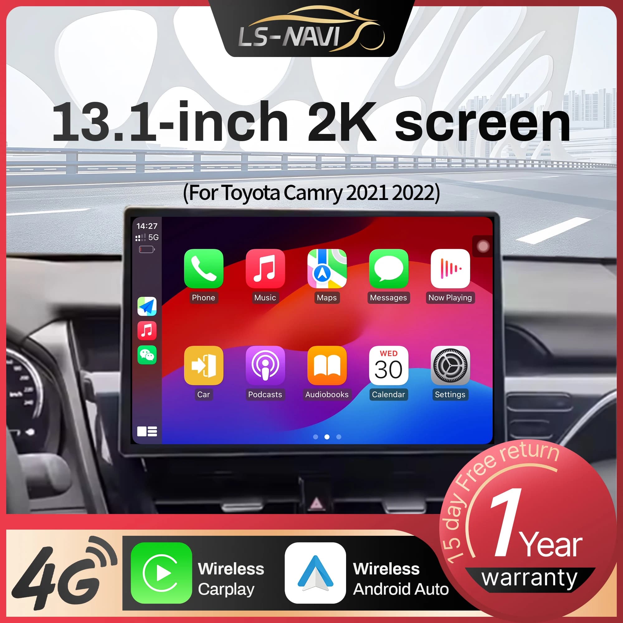 13.1 "Per Toyota Camry 2021 2022 Autoradio Multimediale di Navigazione GPS Wireless Android CarPlay 4G QLED Schermo