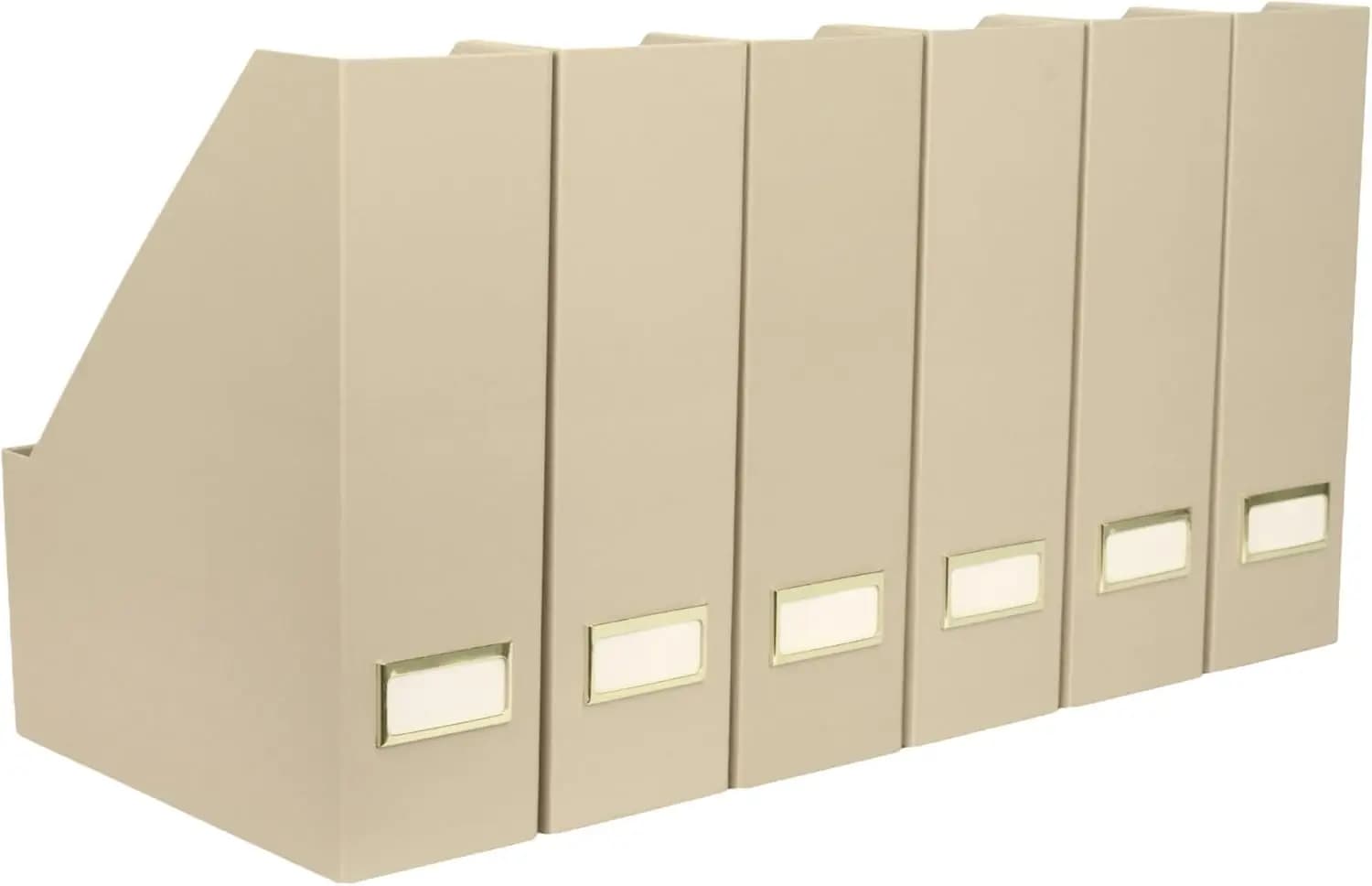 Set di 6 Portariviste Pieghevoli Color Taupe con Portaetichette | Organizer verticale per scrivania, scaffali e ufficio domestico