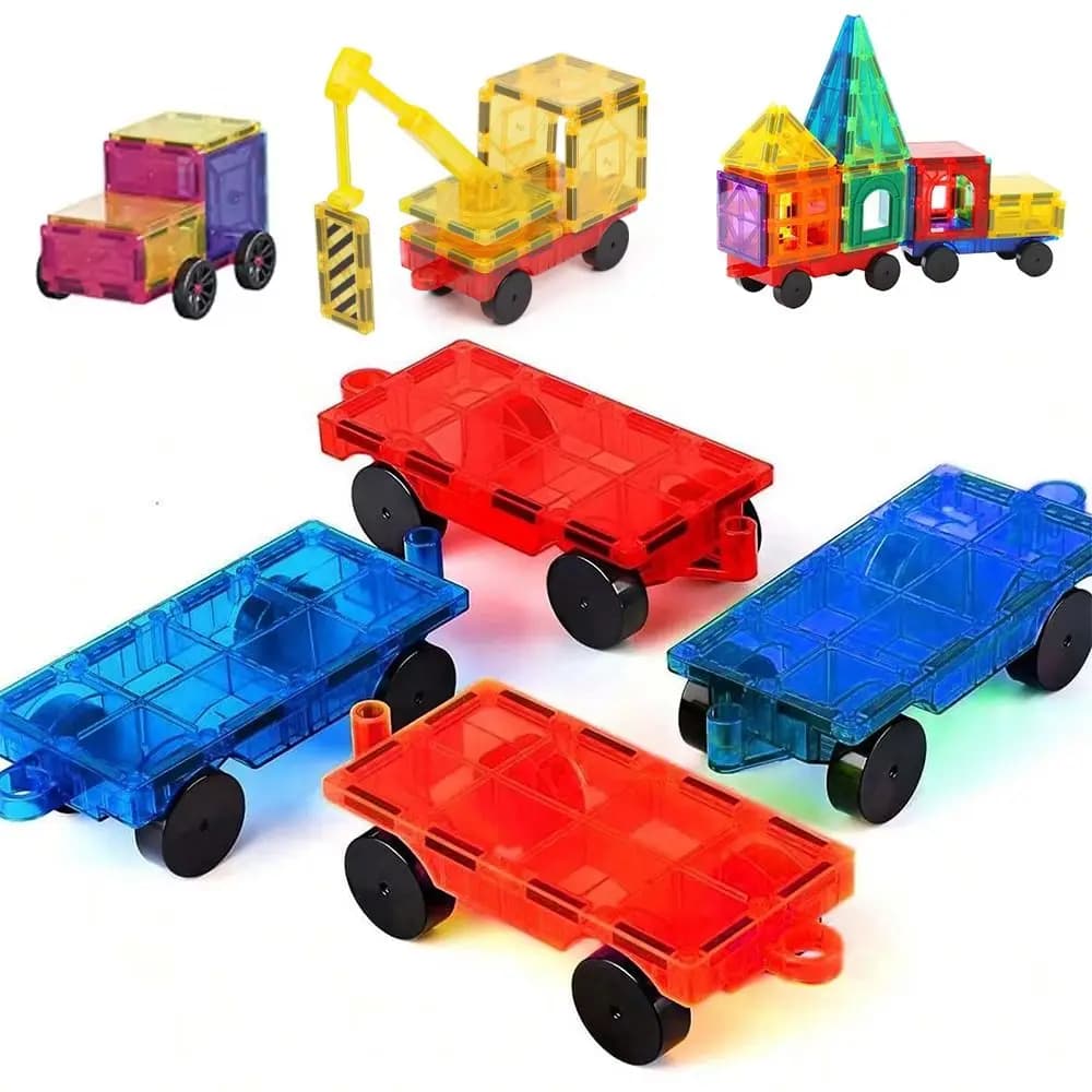 Reusable Plastic Magnetic Car Smooth Wheels Linkable Magnetic Building Blocks Car Magnetic Tiles Accessory Educational Play