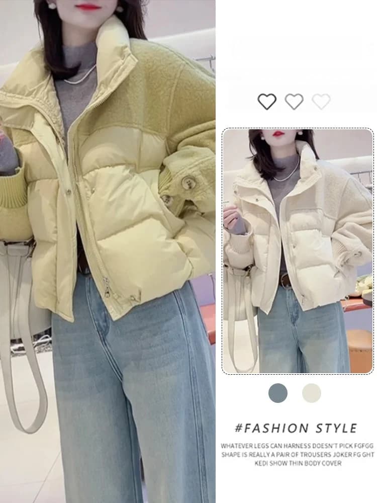 Yellow Puffy Jacket Women's Thickened Warm Stand Collar down Cotton Coat Bread Style Outerwear Korean Version Loose Fit