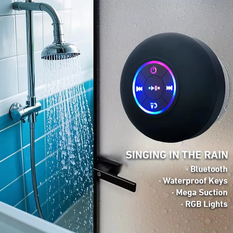 Portable Wireless Bluetooth Speaker LED Light Waterproof IPX4 Speaker Outdoor Bathroom Stereo Audio Box With Large Suction Cup