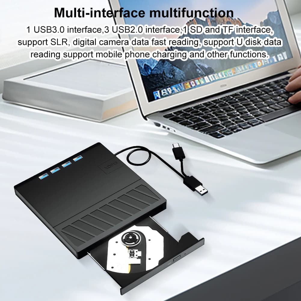 Unità ottica CD DVD RW esterna USB 3.0 tipo C 7 in 1 con porta SD/TF Lettore DVD Lettore masterizzatore Lettore CD DVD portatile sottile per PC