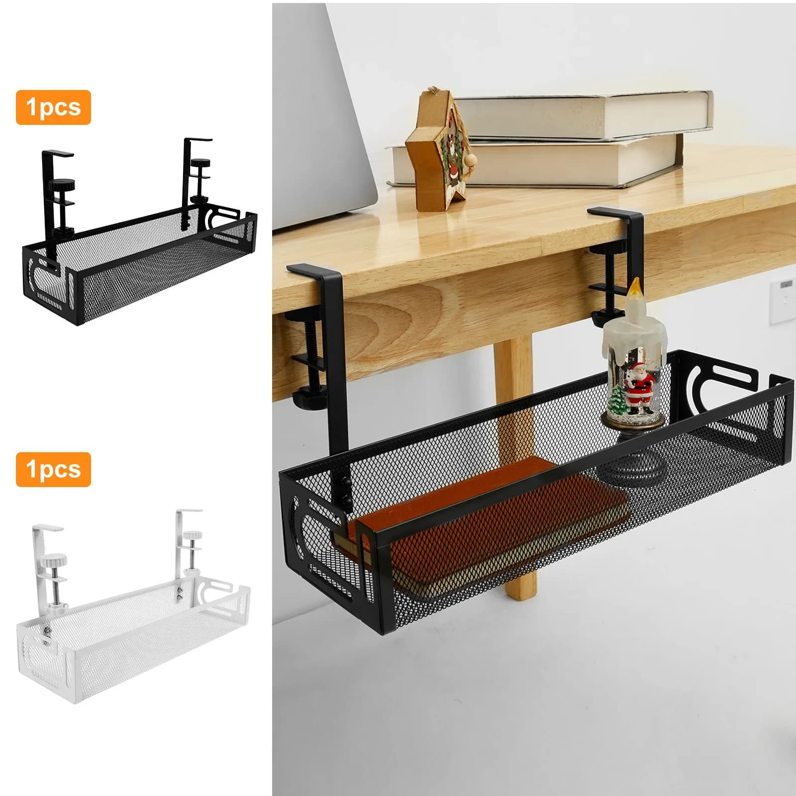 Portaoggetti sotto il tavolo, senza foratura, vassoio per la gestione dei cavi metallici estensibile, kit per organizer per cavi metallici, accessori per la conservazione della cucina