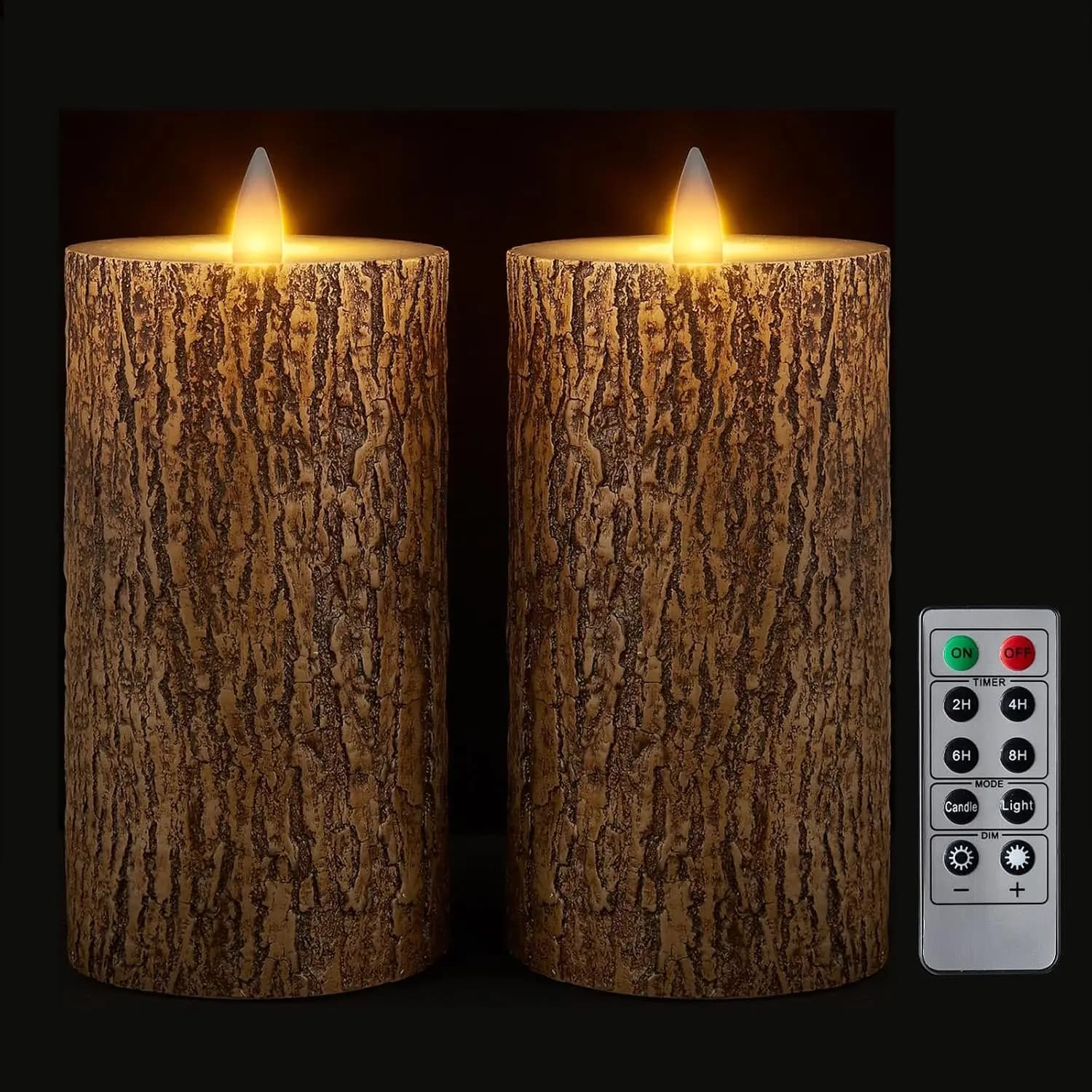 3D Pillar Candles Realistic Without Flame with Remote Control and Timer, Battery life 400 Hours, Set of 2 Browns (3x6 inch)