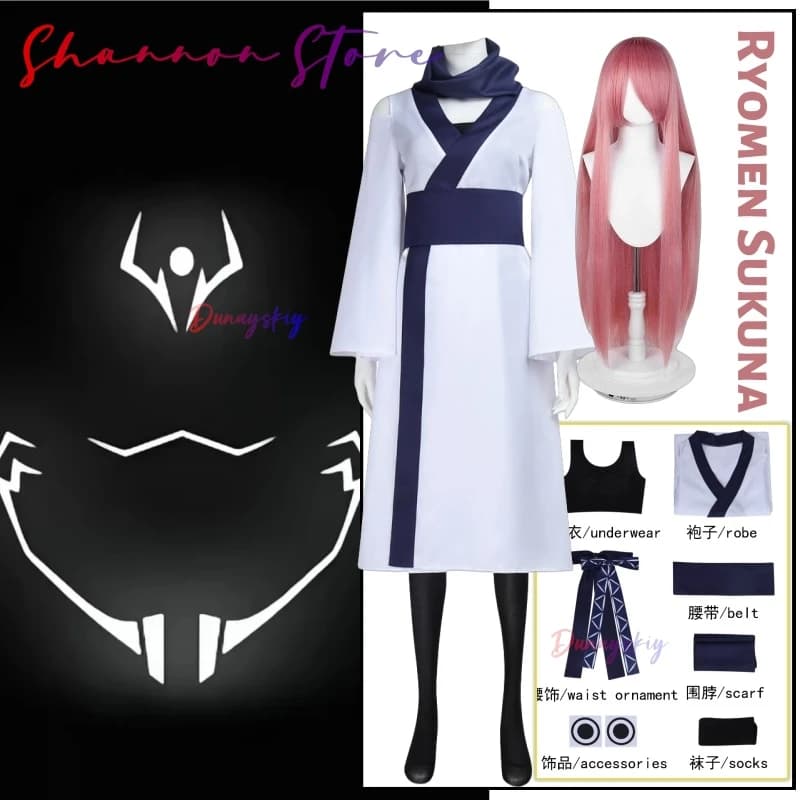Ryomen Sukuna Cosplay ssis Adult Women's Dresses Japan Kimono Hanfu Halloween Anime Waist Belt Clothing