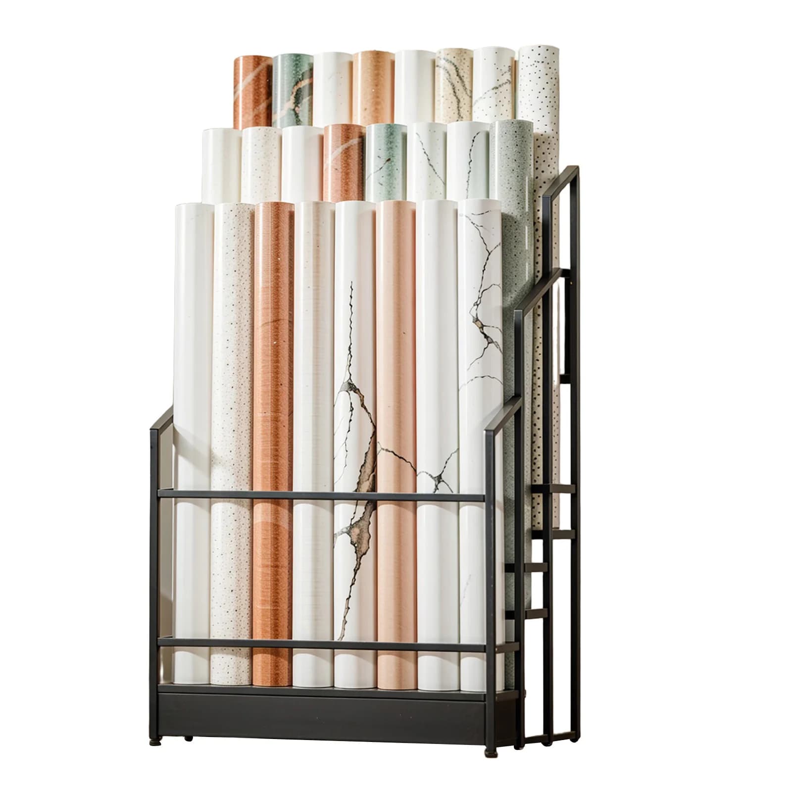 Metal Vinyl Roll Storage Rack 3 Tier Commercial Textile Fabric Roll Organizer Holder for Curtain/Wallpaper/Tablecloth