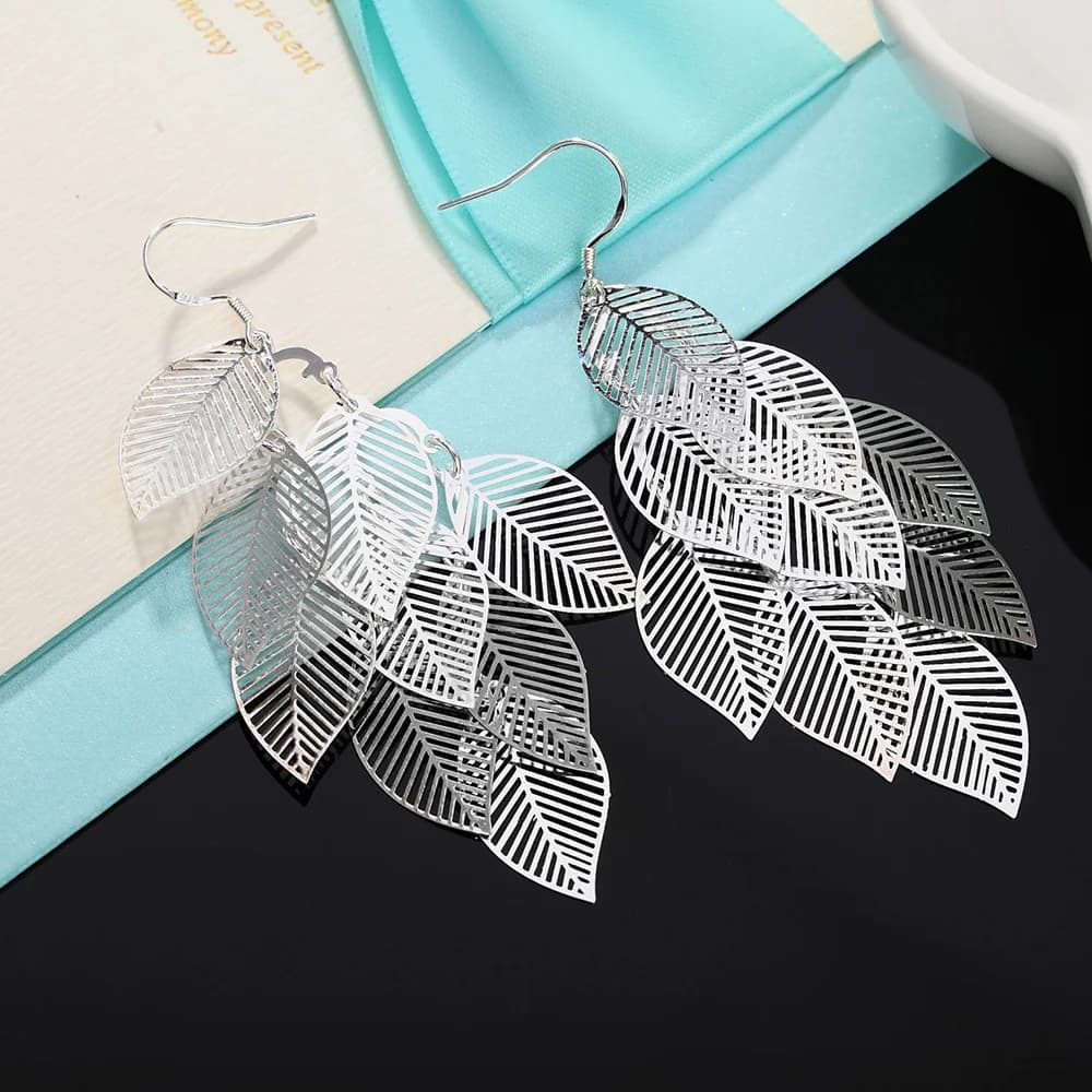 Orecchini pendenti da donna in argento sterling 925 a forma di foglia, gioielli da festa, regali e accessori