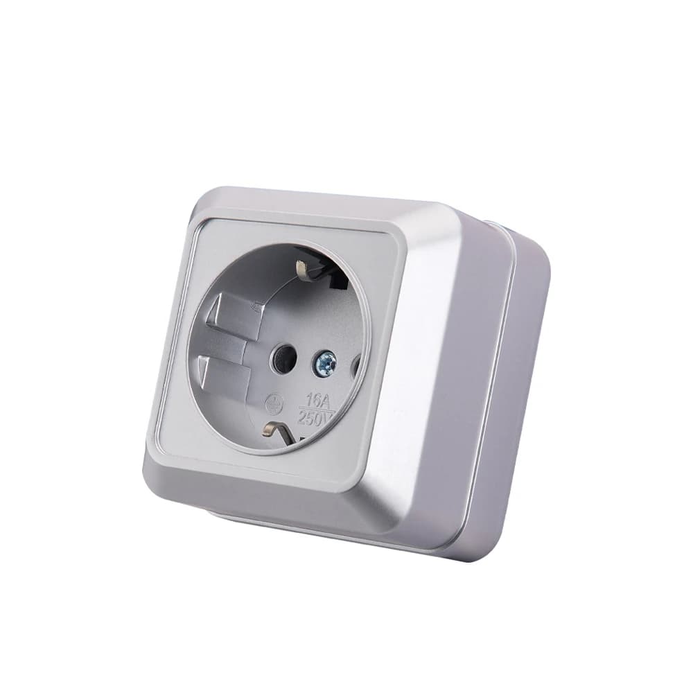 WESA Presa di corrente argentata Prese elettriche esterne con presa di superficie a parete esterna a terra Spina di plastica per vernice ignifuga