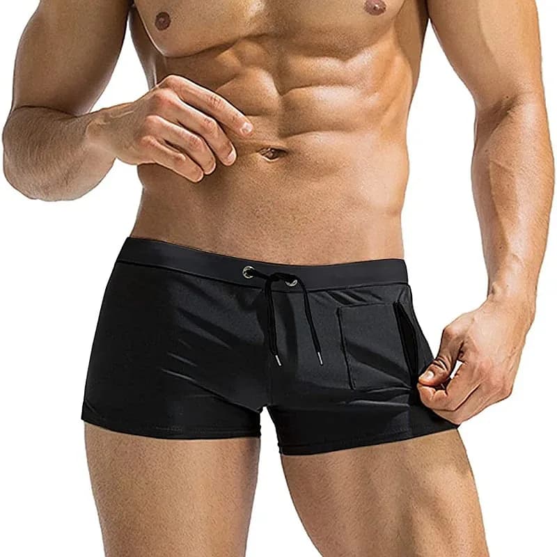 Men Swim Trunks with Zipper Pocket Quick Dry Board Shorts Square Leg Mesh Liner Bathing Suit Swimming Boxer Brief